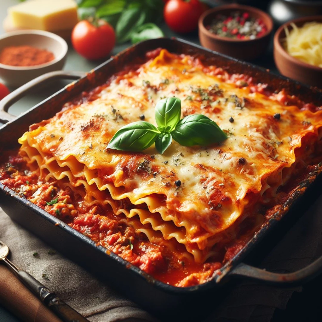 A Lasagna in a baking dish